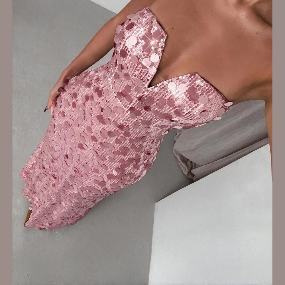 Pink Paillette Sequin Strapless Sweetheart Mermaid Maxi Dress
